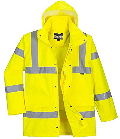 Portwest RT60 Hi-Vis Breathable Rain Traffic Jacket Multi Pocket Waterproof | Yellow, 2X Large, EN ISO 20471 Class 3, EN 343 Class 4:3, UPF 40+, Inner Knitted Cuff, Two-Way Zip, Storm Flap Front, Durable