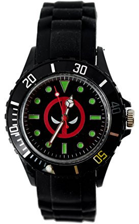 TAPORT® Unisex Uhr Analog Quarzwerk mit Silikon Armband Marvel Superhero Deadpool Schwarz Rund