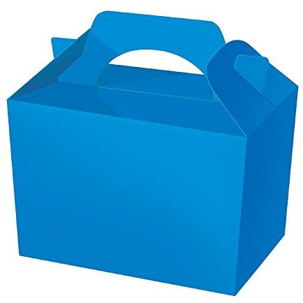 Diamante Crafts 10 Party Boxes Solid Colour Plain Cardboard Lunch Food Loot Treat Box 20 Colours (10 Plain - Blue)