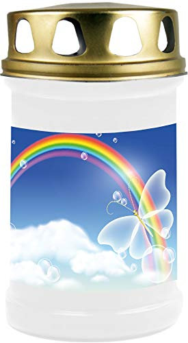HScandle Grablicht (Weiß) Grabkerze ca. 48h Brenndauer - Motiv: Regenbogen 2, in vielen Varianten