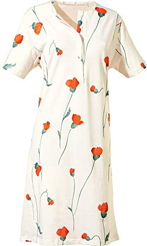 Erwin Müller Damen Nachthemd Spaghettiträger, Nachtkleid, Nachtwäsche Single-Jersey, Mohnblume, Blume Creme Größe 36/38 - hoher