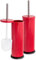 Harbour Housewares Toilet Brush and Holders - Red - Pack of 2 - Round Toilet Bowl Brush & Holder Stainless Steel Bathroom Deep Cleaning Scrub