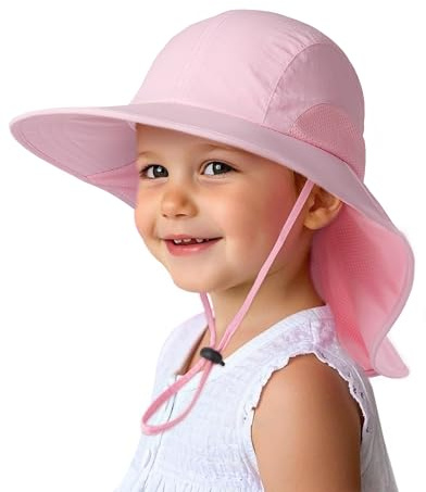 Camptrace Toddler Kids Sun Hats with Neck Flap UPF 50+ UV Protection Wide Rigid Brim Boys Girls Beach Swim Sunhat