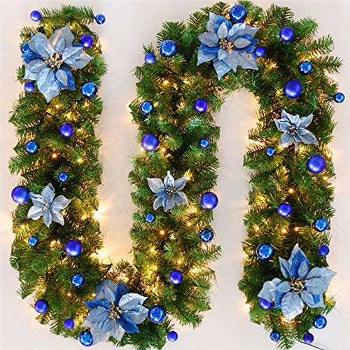 TopHGC Ghirlanda di Natale, 2.7M Caminetti Scale Ghirlande Decorate Luci a LED Ornamento Corona di Natale per la Decorazione Domestica (Blu)