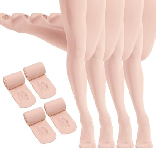 HETH Ballettstrumpfhose für Mädchen, Kleinkinder, ultraweich, Tanz, Ballett, wandelbare Strumpfhose mit Löchern, A-Rosa, 4 Paar, 8-12 Jahre