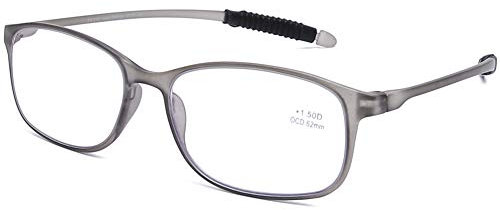 DOOViC Lesebrille 2,25 Blaulichtfilter Leicht Flexibel TR90 Eckig Rahmen Grau Computer Brille mit Stärke Lesehilfe/Sehhilfe für Damen/Herren