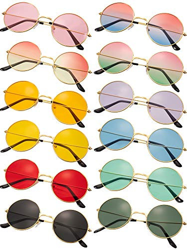 12 Paare Runde Sonnenbrille Retro 60er Jahre Stil Kreis Getönte Linsen Brille Vintage Runde Hippie Sonnenbrille für Männer Frauen