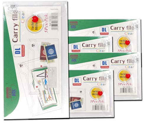 ARK Carry File Popper Wallet File with Press Stud Closure [Pack of 5] (Clear, DL Portrait)
