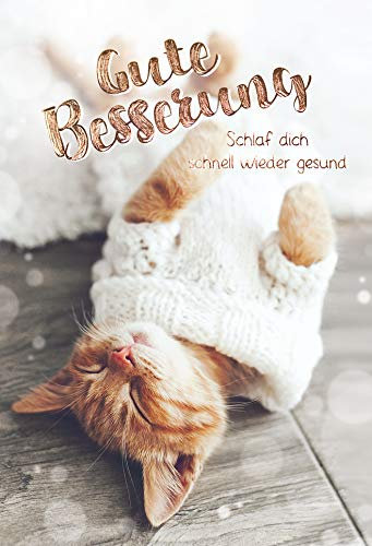 KE - Karte zur Guten Besserung mit Premium Folienprägung, DIN B6 Klappkarten inkl. Umschlag, Ohne Innentext - Genesungswünsche - Karte Genesung Motiv: Schlafende Katze