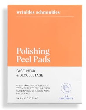 Wrinkles Schminkles Face, Neck & Décolletage Polishing Peel Pads, Skin Exfoliating & Resurfacing, Pack of 5 Towelettes