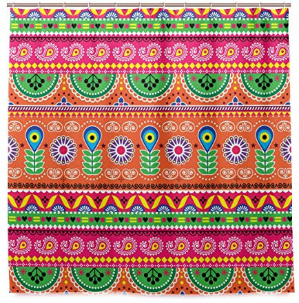 Stammes Geometrisch indisch Duschvorhang, Beständig Wasserdicht Polyester Stoff Bad Vorhang Zubehör 12 Haken 72x72 Zoll Zuhause Dekor