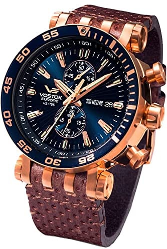 Vostok Europe Energia Rocket Herrenuhr mit Zwei Armbändern 49mm Durchmesser Chronograph 30ATM Datum