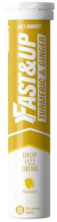 Fast&Up Turmeric & Ginger – Natural Curcumin – Super Herbs – Zinc, Ginger & Black Pepper – 25 Effervescent Tablets - Mango Flavour