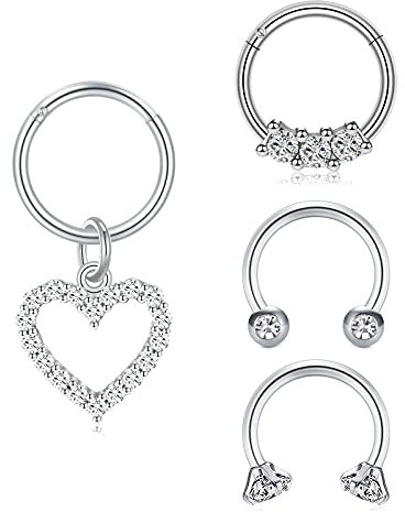 D.Bella 16G Helix Tragus Hoop Nase Lippe Piercing Ring Chirurgenstahl 8mm Hufeisen Clicker mit Anhänger Herz Septum Nasenring Set
