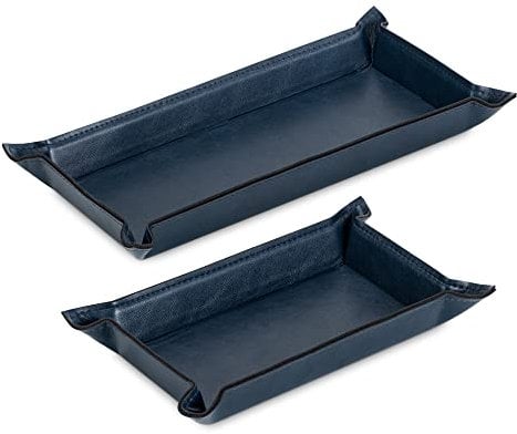 Navaris Lederschale Tablett aus Kunstleder - 2X Schale Ablage Leder - Ablageschale für Schmuck Schlüssel Münzen Handy - Schlüsselablage Organizer - blau