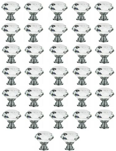 Taps2Traps Pack of 32 x Large Crystal Diamond Glass Door Knobs for Cupboard Drawer Furniture Handle Cabinet