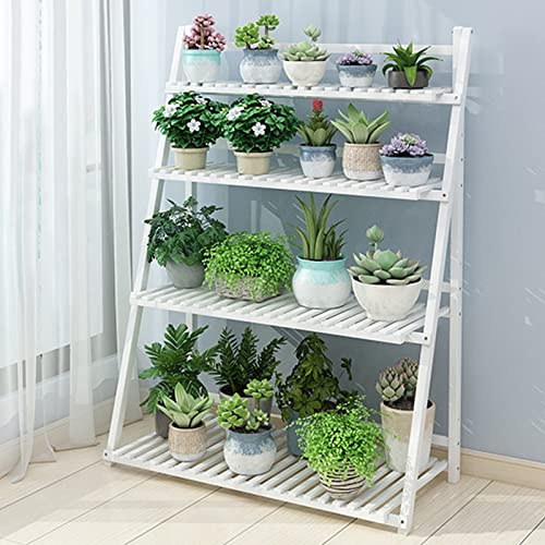 LIGUOYI 4 Tier Ladder Plant Shelves, Folding Flower Pot Holder Garden Display Shelf 4 Colors Flower Pot Stands Bamboo Holder Planter Display Shelf for Home Garden Patio Balcony Étagère À Plantes