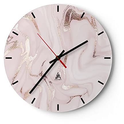 Modern Wanduhr Rosa Marmor verschüttet 40x40cm Rund Groß Wand Uhr Glas Analog Zimmeruhren Küche Büro Wohnzimmer Glasuhr Wall Clock Dekoration Design Wanddekoration Küchenuhr C3AR40x40-4799