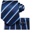 Hi-Tie Herren Krawatte Schwarz Paisley/Plaid/Streifen/Einfarbig Krawatten Set Einstecktuch Manschettenknöpfe Business Formal Hochzeit Meeting Geschenkbox,blau-weißer Streifen