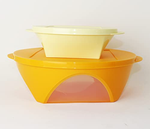 Tupperware New Mediterrano Schüssel 600ml Gelb + 2,5L Orange Servierschüssel Salatschüssel + 500ml Diamant Schüssel