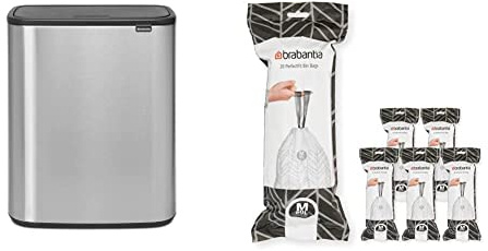 Brabantia Bo Touch Bin - 1 x 60 Litre Inner Buckets (Matt Steel FPP) Waste/Recycling Kitchen Bin + M Liners Multipack Box (120 rolls)