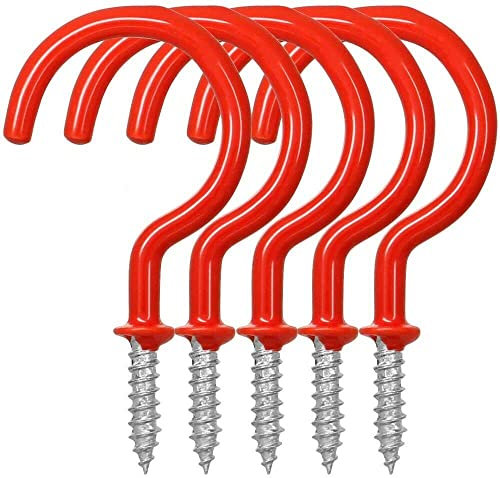 SISI UK 20PCS Cup Hook Metal Ceiling Hooks Multipurpose Vinyl Coated Screw-in Wall Hooks for Hanging Plants, Cups,Kitchen Hooks, Utensils, Lights and Stuff Great for Indoor & Outdoor Use (Red, 32mm)