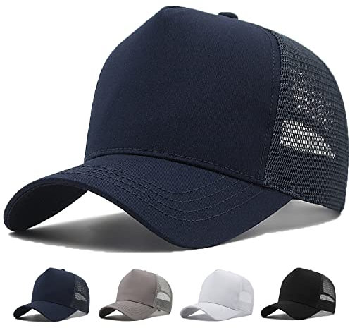 MUNULA Oversize XXL Mesh Trucker Hut Big Head Hüte für Männer Hohe Krone Baseball Kappe Atmungsaktiv Papa Hut Verstellbar 59,9 cm - 65 cm, Blau, XXL/3XL