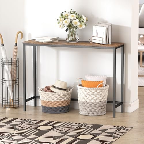 Lifewit 100cm Konsolentisch, Schmaler Sofatisch mit Metallrahmen, Langer Eingangstisch, Flurtisch, Couch Beistelltisch fürs Wohnzimmer, Flur, Schlafzimmer, Korridor, Einfache Montage, Rustikales Braun