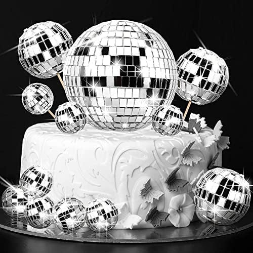 Morofme Disco Spiegel Ball 12pcs Disco Ball Kuchen Cupcake Toppers Picks 70er Jahre Disco Kuchen Centerpiece Silber glänzend Disco Ball für Samstag Nacht Tanz Hochzeit Geburtstag Party Dekoration