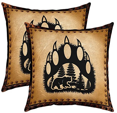 Bär Paw Drucken Kissenhülle Boys Natur Wildtiere Bär Head Kissenbezüge 45x45cm 2er Set Kissenbezüge Wild Tiere Sofakissen Couchkissen Natural Thema Braun Exotisch Style Dekokissens