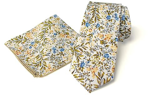Spring Notion Herren Floral Krawatte und Einstecktuch Einstecktuch Set, 63-gelb Blau, Einheitsgröße