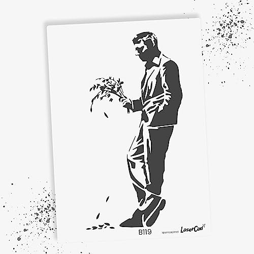 LaserCad Schablonen BANKSY Streetart (B119, Waiting in Vain, DIN A3) Stencil für Graffiti, Airbrush, Kunst, Deko, zum Malen