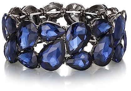 EVER FAITH Stretch Armreif österreichischen Kristall elastische Art Deco elegante Tropfen Vintage Party Armband für Damen Saphirblau Schwarz-Ton