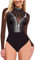 SEBOWEL Damen Sexy Sheer Mesh Body Strass Durchsichtige V-Ausschnitt Bodysuit Tops Schwarz L
