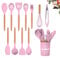 HYTTER Lot de 12 ustensiles de cuisine en silicone avec poignée en bois, résistants à la chaleur, antiadhésifs, spatule, cuillère, passe au lave-vaisselle, meilleurs outils de cuisine (Couleur rose)