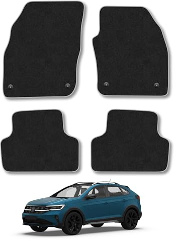 Compatible with Car Mats for VW Taigo (2021+) Carpet | Grey Edge Trim Tailored Fit Floor Mats Full Coverage Protection Accessories Easy Clean Anti Slip Made in the UK