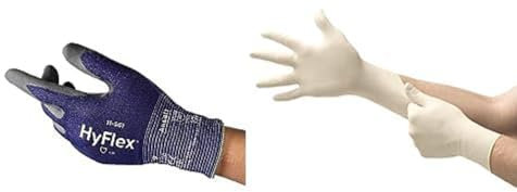 Hyflex 11-561 Guantes Anticortes, Revestimiento de Nitrilo Antideslizante, Azul, Talla L (1 Par) + TouchNTuff 69-318 Guantes Desechables, Dedos Texturizados y Reforzados, Blanco, Talla L (100 Guantes)