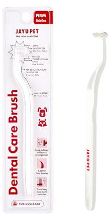 JAYU PET Dental Care Brush (Firm Bristles) 1ea - Resilient Dog Toothbrush, Cat Toothbrush for Tartar & Plaque Removal, Horizontal Head and S-Curved Body