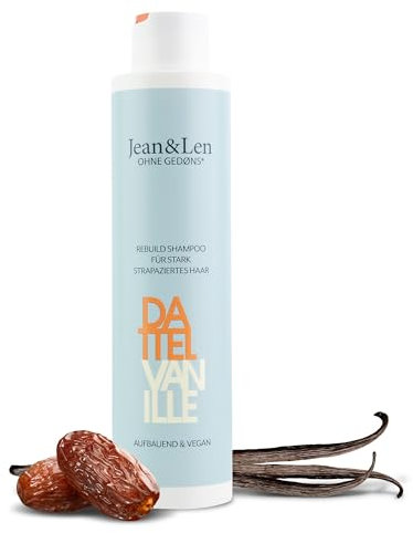 Jean & Len Rebuild Shampoo Dattel & Vanille, für stark strapaziertes Haar, lässt die Haare kräftiger und glanzvoller aussehen, mit Vanille-Duft, Shampoo ohne Silikone & Parabene, vegan, 300 ml