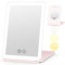 WEILY Miroir Maquillage Lumineux, 5X Miroir Grossissant Lumineux, 3 Variable Couleurs Écran Tactile Miroir LED, USB Rechargeable Miroir Coiffeuse pour Le Voyage (Rose)