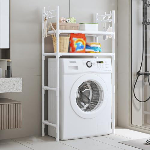 GAMAK Estanteria Baño Encima WC 63.5cm, Mueble Lavadora Secadora Exterior, Estantería Organizadora de Baño Encima Inodoro o Lavadora para Toallas Artículos de Tocador (Color : White, Size : 2 Tier)