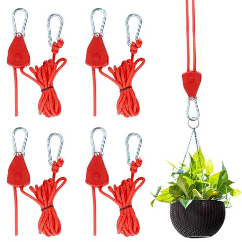 Cinghie a Cricchetto con Moschettone in Metallo, Tiranti Pesanti con Carrucola e Ganci, Cinghie Elastiche con Ganci, Fasce a Cricchetto in Nylon per Fune, Cinghia Fissaggio Retrattile, 4 Pezzi