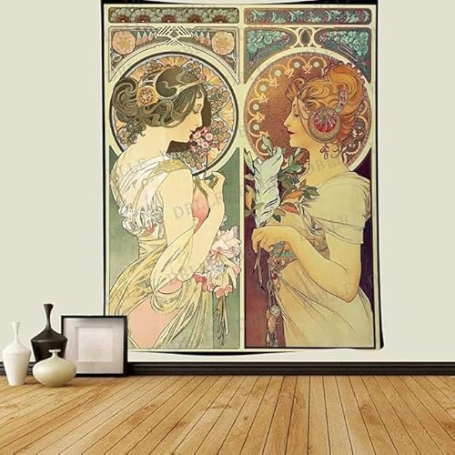 STCREE GTYYDB1965 Europäischer Jugendstil-Wandteppich, mittelalterlicher Damen-Tapisserie, florales Kunstwerk, Vintage, mittelalterlich, ästhetischer Stil, Wandbehang, Retro-Kunstdruck, 60 x 80 cm,