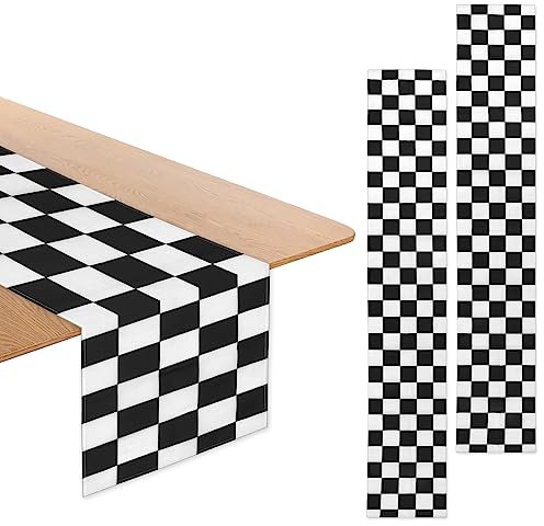 2 Stück Tischläufer,Halloween-Tischdecke,Disco Tischläufer,33X183CM Schwarz Weiß Karierte Tischdecke Tischdecken,Schwarz und Weiß Karierte Flagge Tischdecke Polyester Büffel Karo Racing Geburtstag