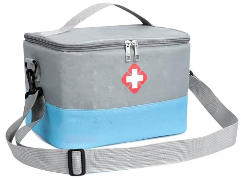 Romon 1 Stück Medikamententasche, Reiseapotheke Tasche Wasserdicht, Erste Hilfe Tasche Leer, Tragbar Medizin Aufbewahrungstasche für Home Office Reisen Outdoor(Grau und Blau)
