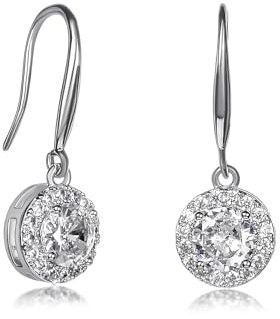 Zavana Silber Ohrhänger für Damen und Teenager-Mädchen im Halo-Design, silberne Ohrringe für Frauen mit weißen Zirkonia-Steinen, elegante Ohrringe Silber Hängend für Damen