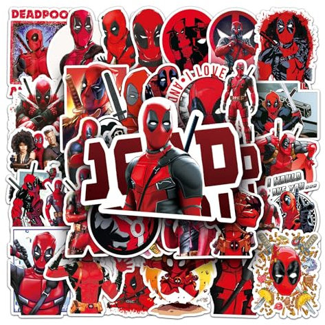 Deadpool Super-Antihero Vinyl-Aufkleber, 35 Stück, gestanzt, geeignet für Laptops, Handys, Hüllen, Wände, Gepäck, Bücher und Wasserflaschen