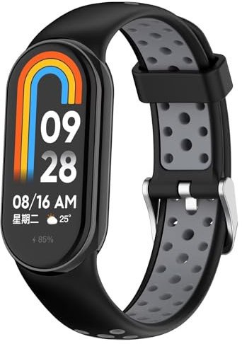 FTRONGRT Bracelet Compatible avec Xiaomi Smart Band 10/10 NFC / 9/9 NFC / 8/8 NFC, Doux Confortable, Silicone Sangle de Remplacement. Noir Gris