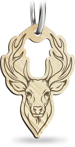 Jagd Geschenk - Hirsch Schlüsselanhänger handgemacht aus Holz, Glücksbringer, Hirsch mit Geweih, Jägergeschenk, Waidmannsheil, Platzhirsch, Geschenk für Jäger
