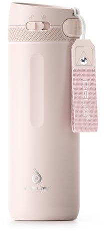 IDEUS Reisebecher 500ml (17oz), Edelstahl Doppelwandig Isolierbecher, Leichtgewicht Thermobecher to Go, Kaffebecher mit Tragegriff BPA-Frei auslaufsicher (Hellrosa)